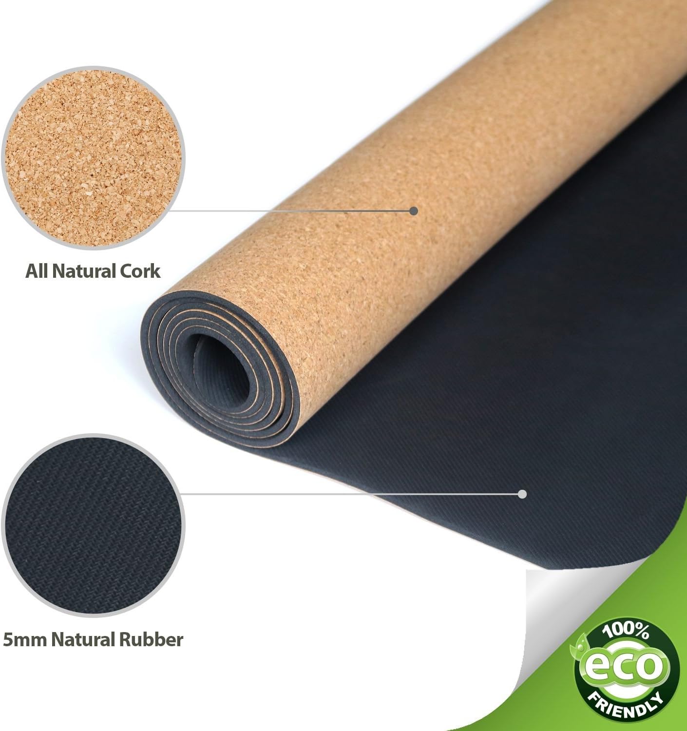 Aurorae Pro Natural Cork Yoga Mat 74″×24½″×5 mm | TRUE Shift Cork‑Rubber Eco Mat
