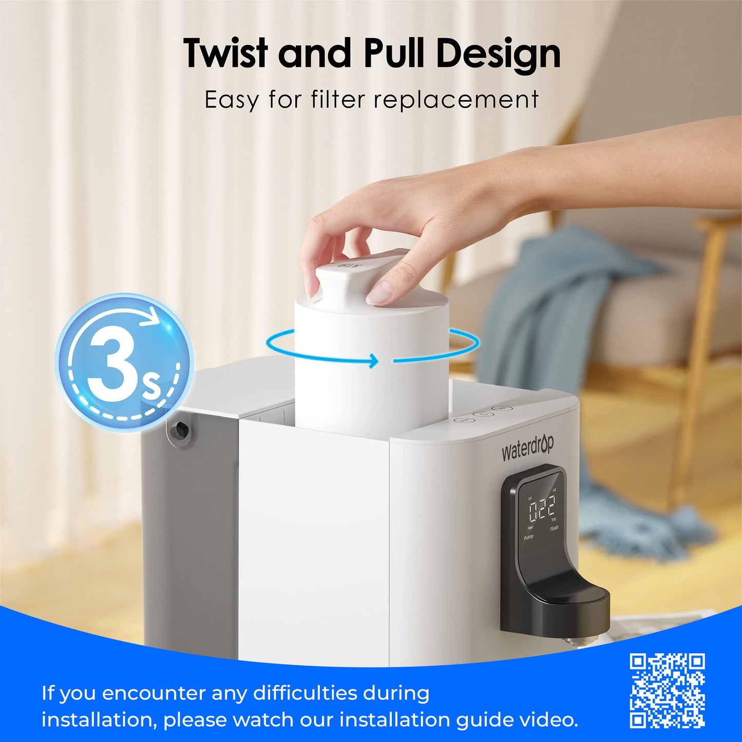 Waterdrop WD-A2 Countertop Reverse Osmosis System: Instant Hot and Cold, No Plumbing