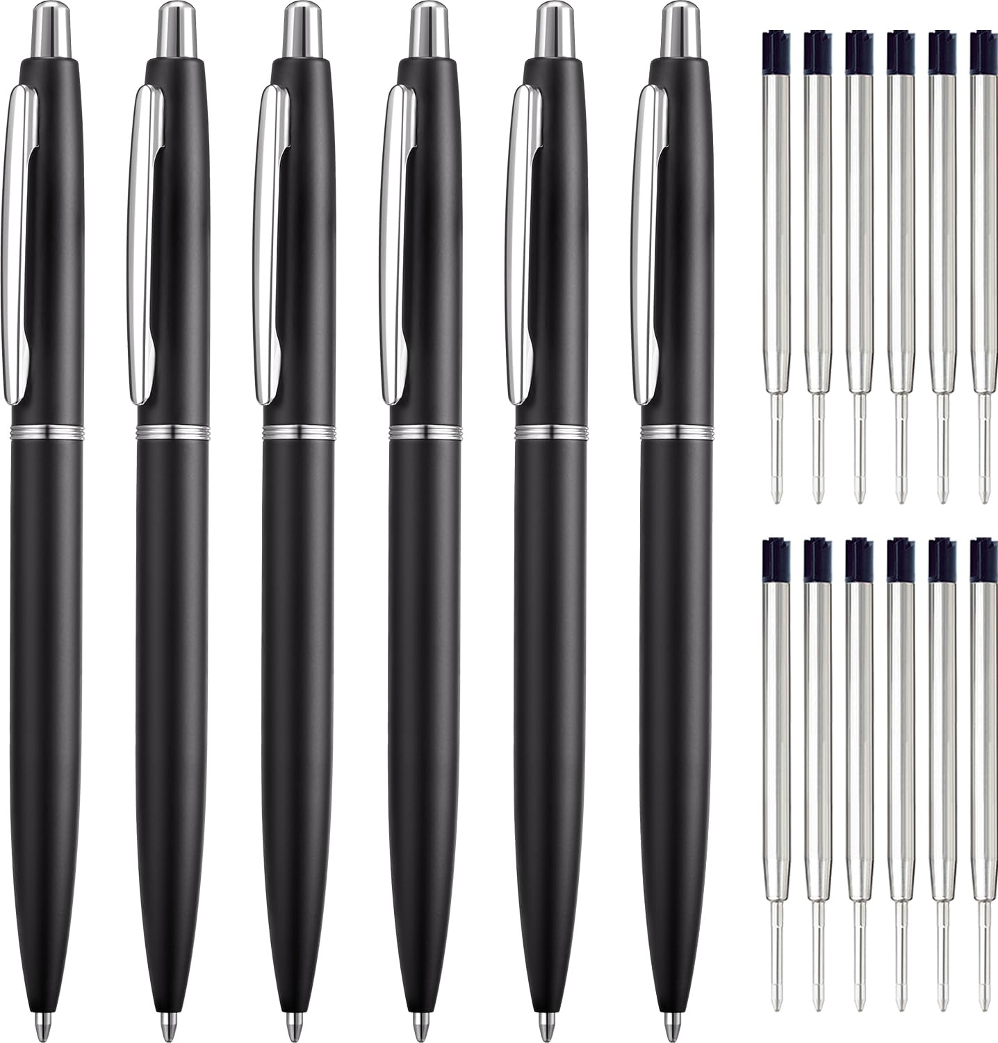 ChaoQ Stainless Steel Retractable Ballpoint Pens (6‑Pack, with 12 Refills) | TRUE Shift Durable Metal Pens