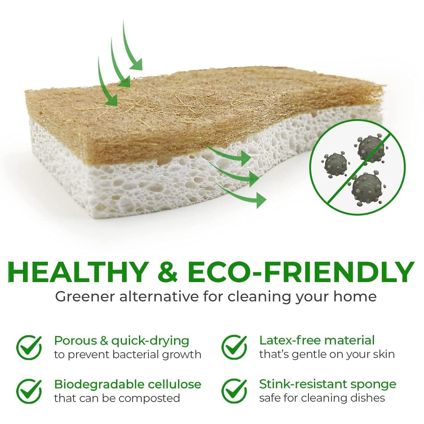 Natural Kitchen Sponge – Biodegradable Compostable Cellulose & Coconut Scrubber