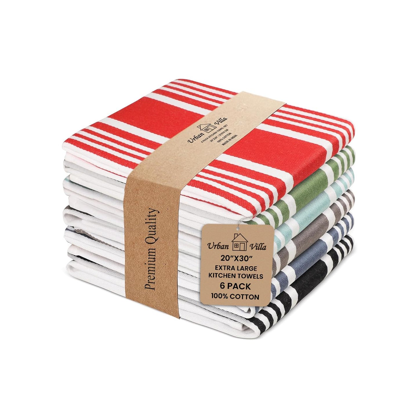 Urban Villa Cotton Kitchen Towels | TRUE Shift Eco Towels (20″×30″, Striped, Mitered)