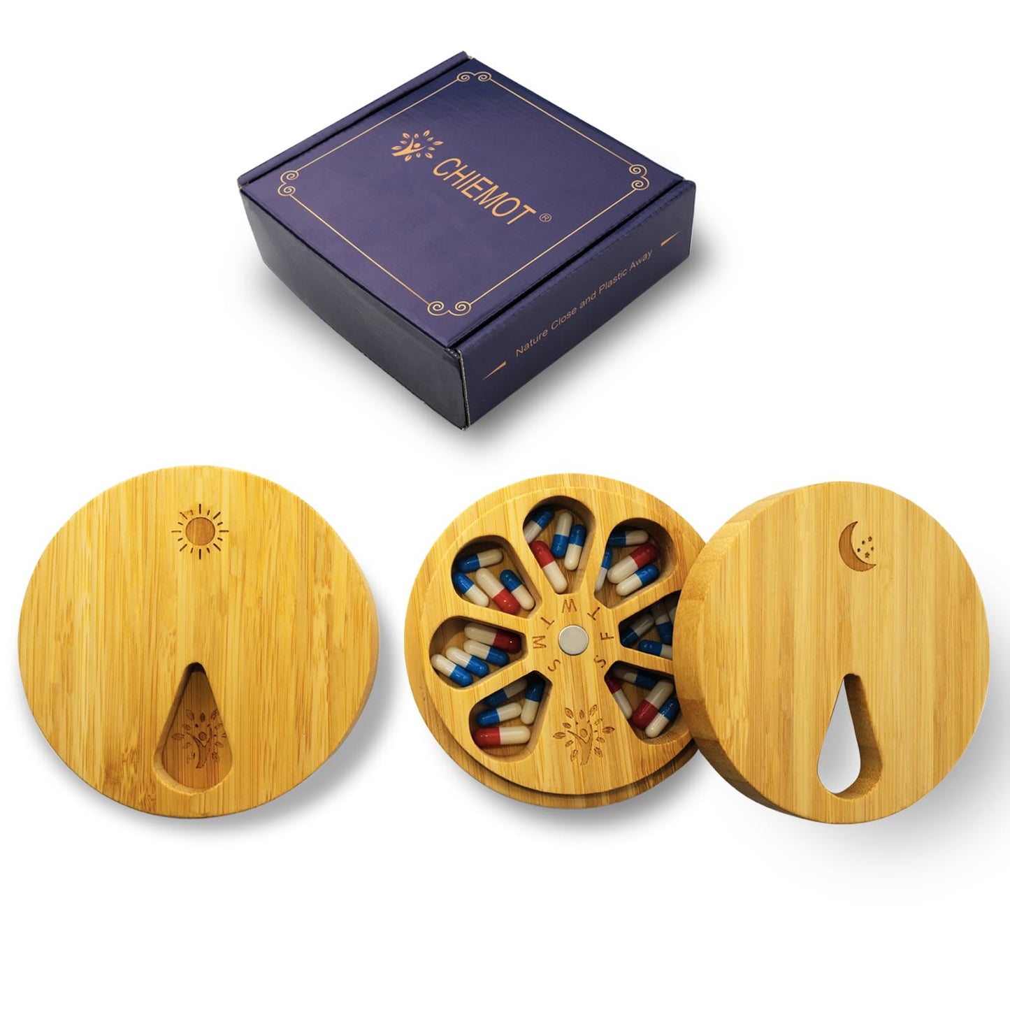 Beech Wood Weekly Pill Organizer | TRUE Shift Plastic‑Free Medicine Box