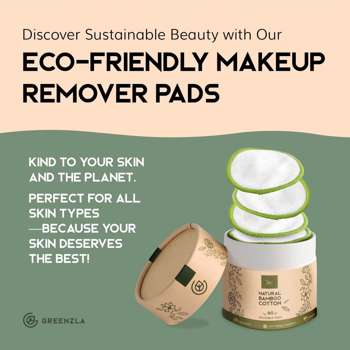 Greenzla Reusable Makeup Remover Pads: 20-Pack Bamboo Cotton Rounds