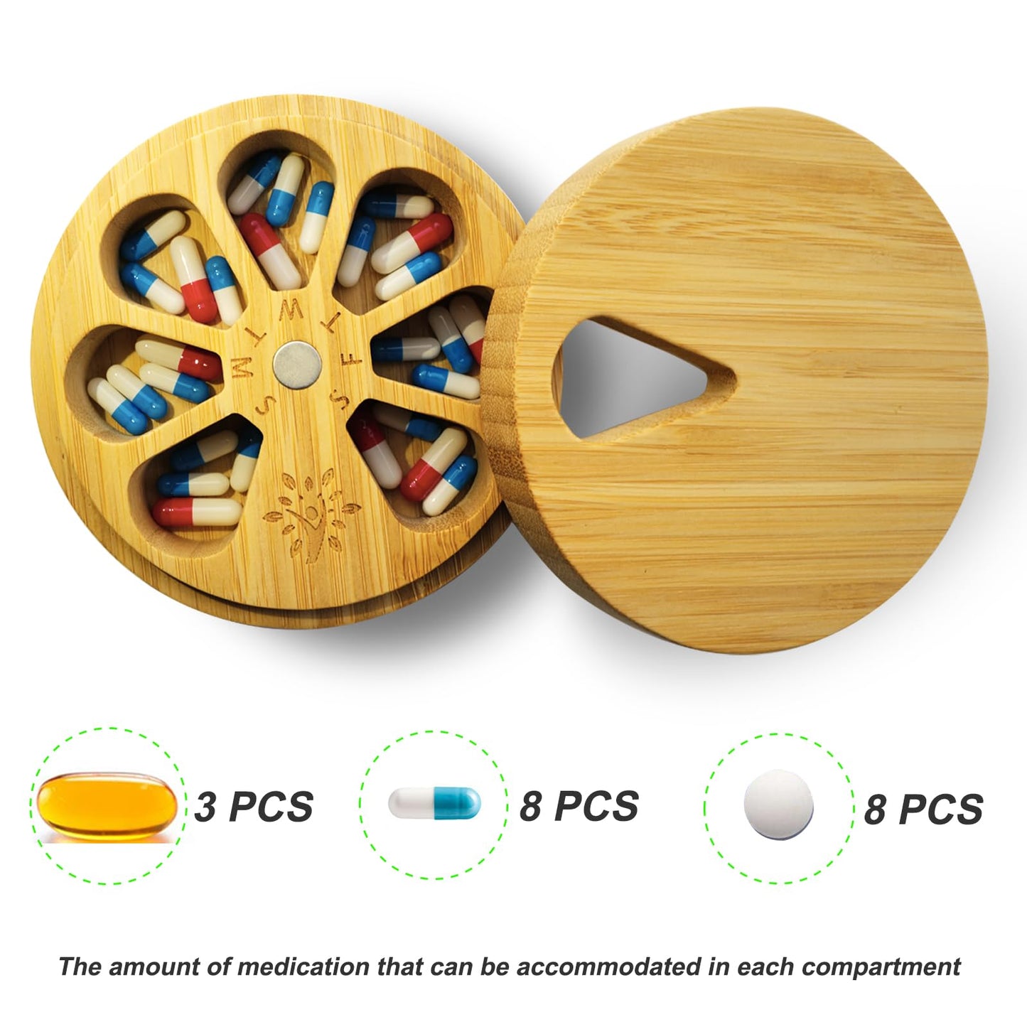 Beech Wood Weekly Pill Organizer | TRUE Shift Plastic‑Free Medicine Box