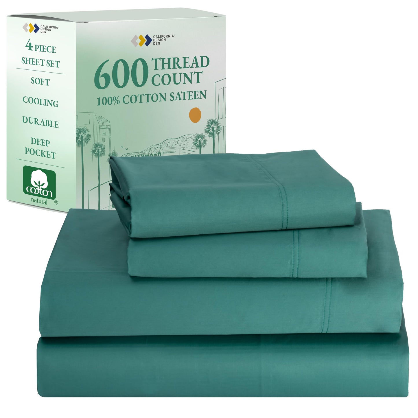 California Design Den 600‑Thread Cotton Sheets | TRUE Shift 4‑Pc Cal King Set