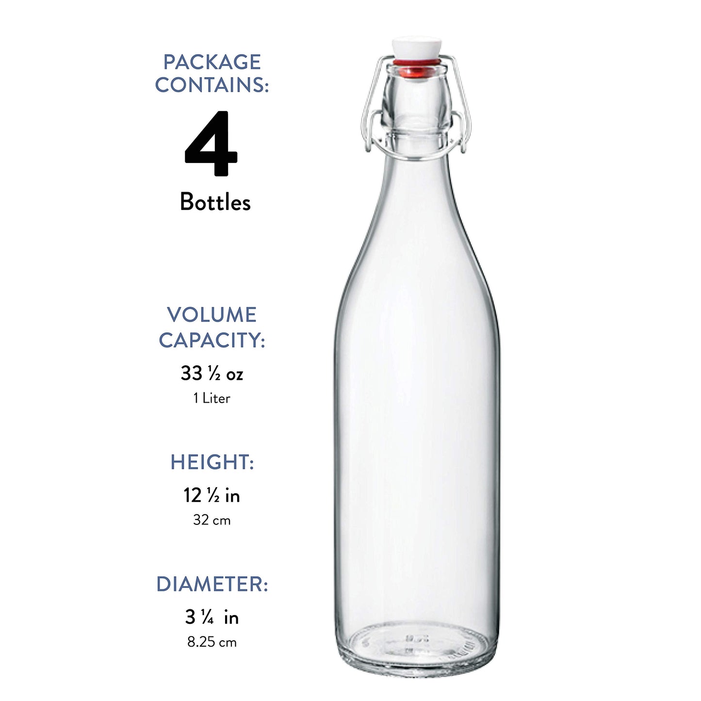 Bormioli Rocco Giara Swing Top Bottles (1 L, 6 Pack) | TRUE Shift Glass Beverage Storage