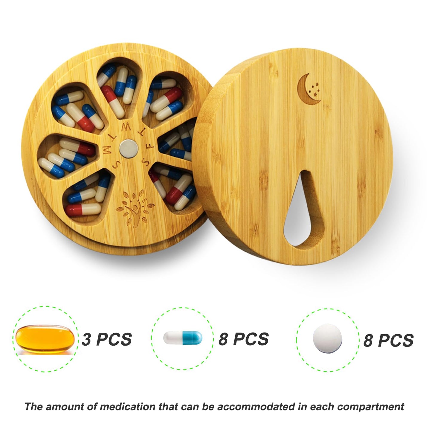 Beech Wood Weekly Pill Organizer | TRUE Shift Plastic‑Free Medicine Box