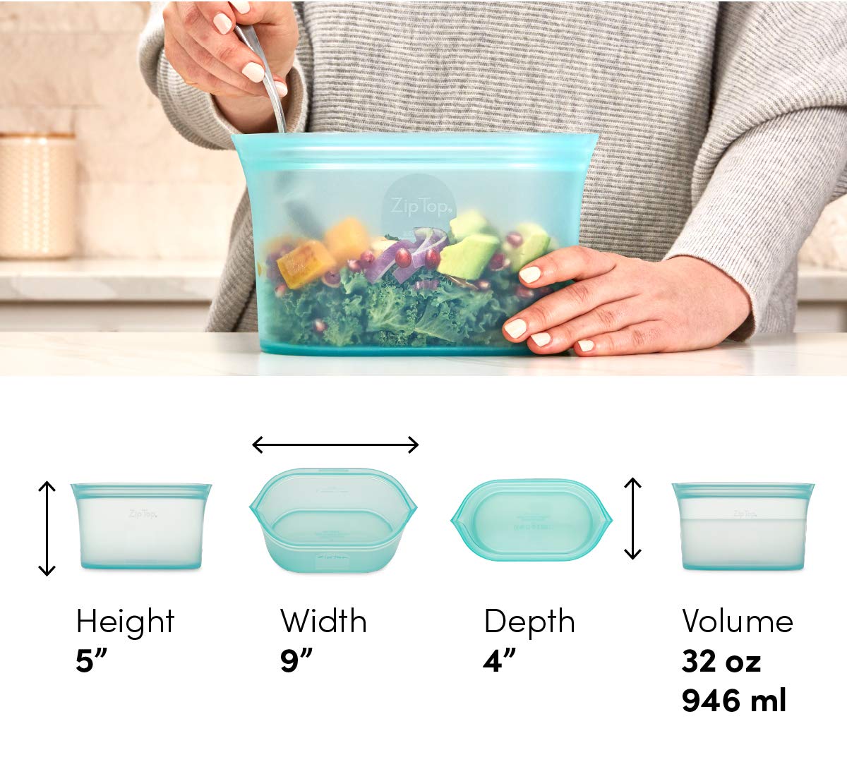 Zip Top 100% Silicone Reusable Food Storage Set (8‑Piece, Teal) | TRUE Shift Zero‑Plastic Meal Prep Set