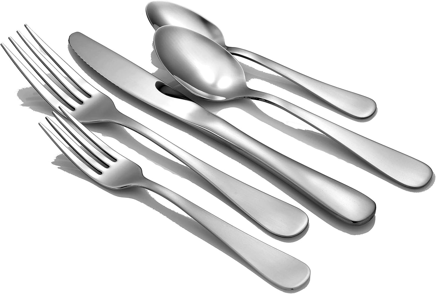 TRUE Shift Satin Annapolis 45‑Piece Flatware Set | Non‑Toxic Stainless, Made in USA