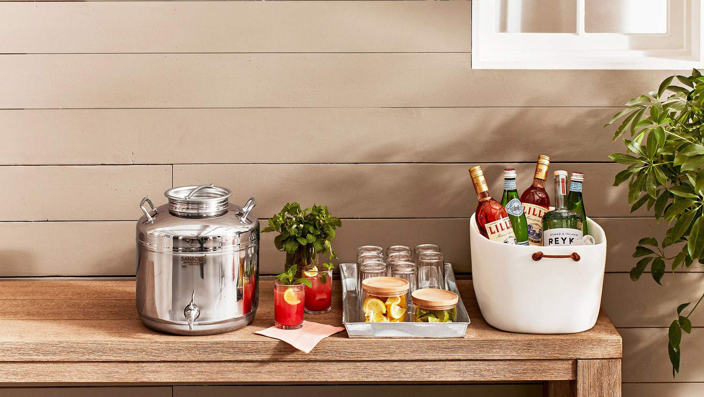 Sansone Stainless Steel Dispenser | TRUE Shift Italian 18/10 Spigot Jar (2.6 Gal)