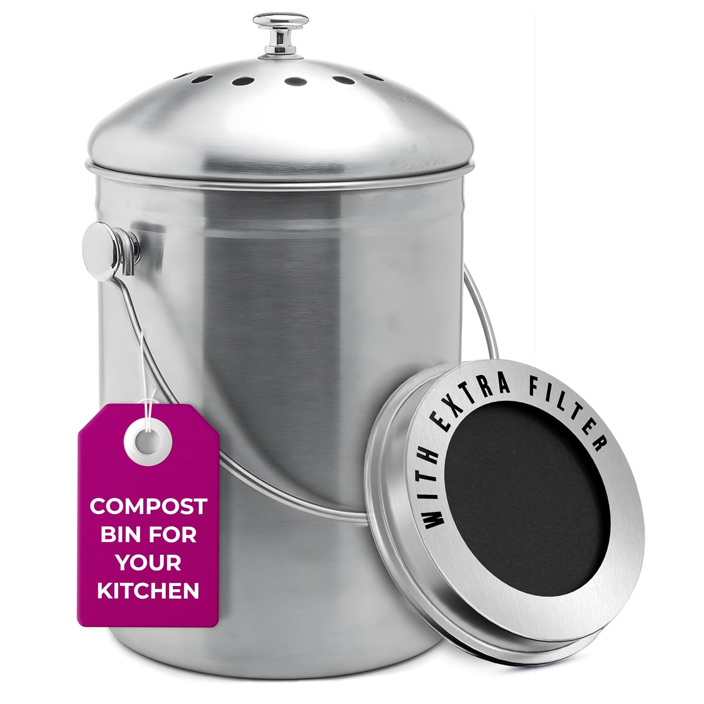 EPICA Countertop Compost Bin – 1.3 Gallon Stainless Steel, Toxin‑Free & Odorless