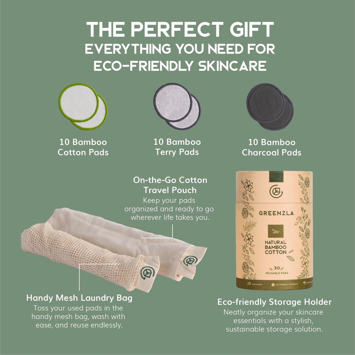 Greenzla Reusable Makeup Remover Pads – 100% Bamboo Cotton & Zero-Waste Set