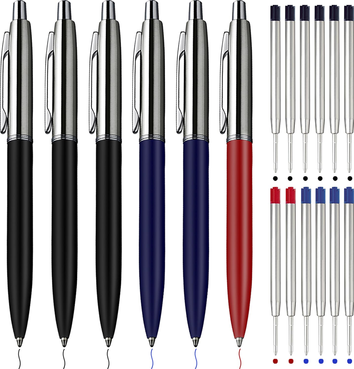ChaoQ Stainless Steel Retractable Ballpoint Pens (6‑Pack, with 12 Refills) | TRUE Shift Durable Metal Pens