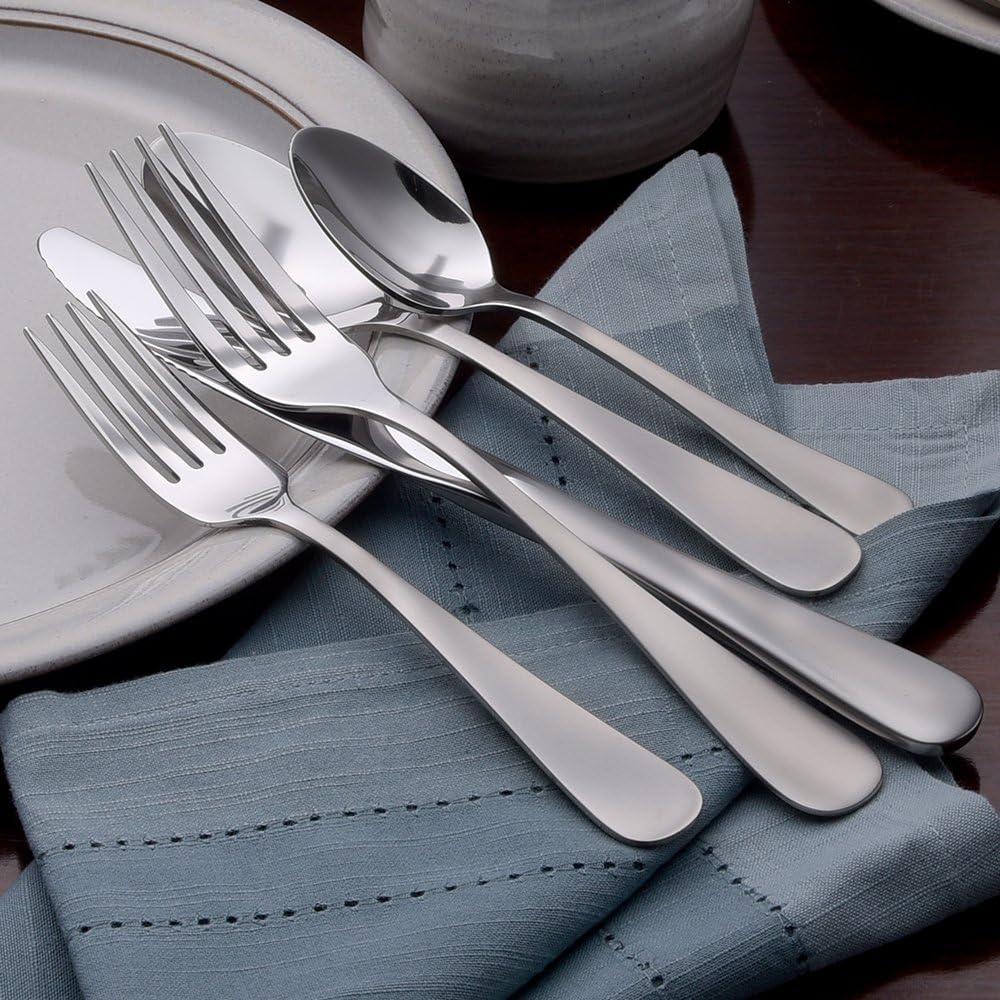 TRUE Shift Satin Annapolis 45‑Piece Flatware Set | Non‑Toxic Stainless, Made in USA