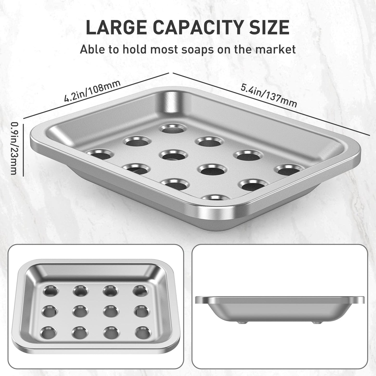 Stainless Steel Soap Dish with Drain Tray | TRUE Shift 304‑Grade Soap Saver