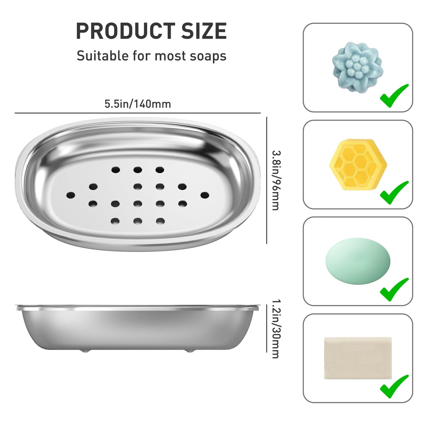 Stainless Steel Soap Dish with Drain Tray | TRUE Shift 304‑Grade Soap Saver