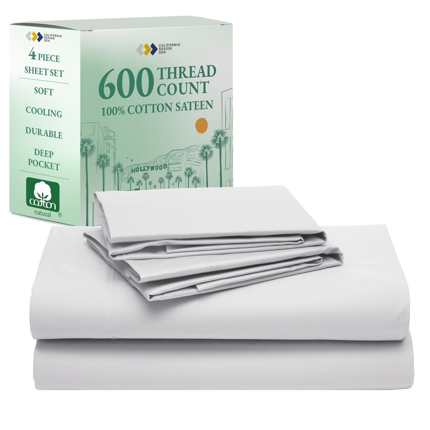 California Design Den 600‑Thread Cotton Sheets | TRUE Shift 4‑Pc Cal King Set