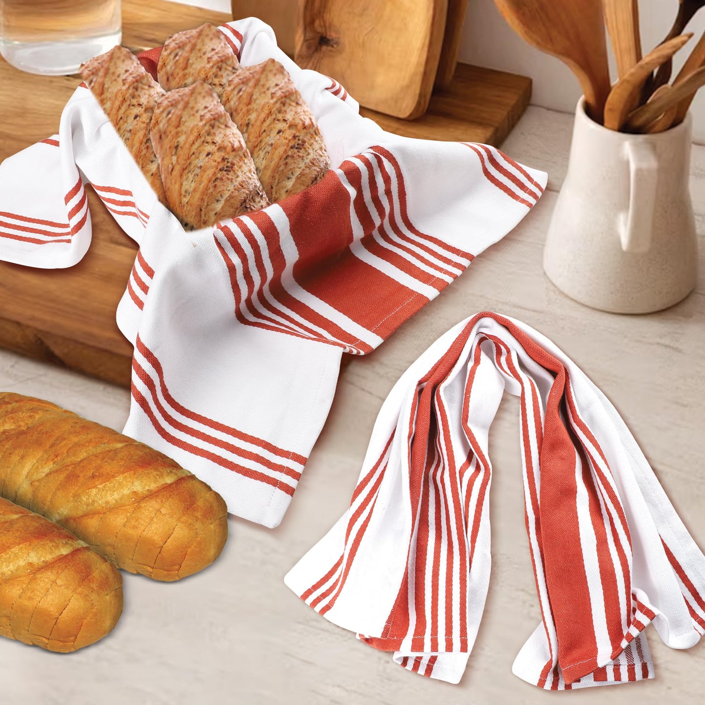 Urban Villa Cotton Kitchen Towels | TRUE Shift Eco Towels (20″×30″, Striped, Mitered)