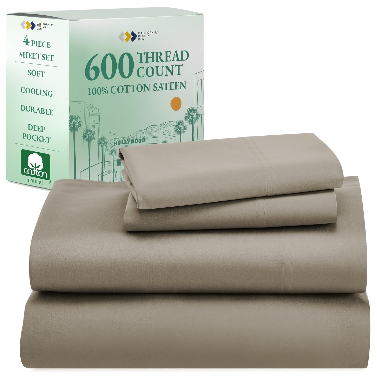 California Design Den 600‑Thread Cotton Sheets | TRUE Shift 4‑Pc Cal King Set