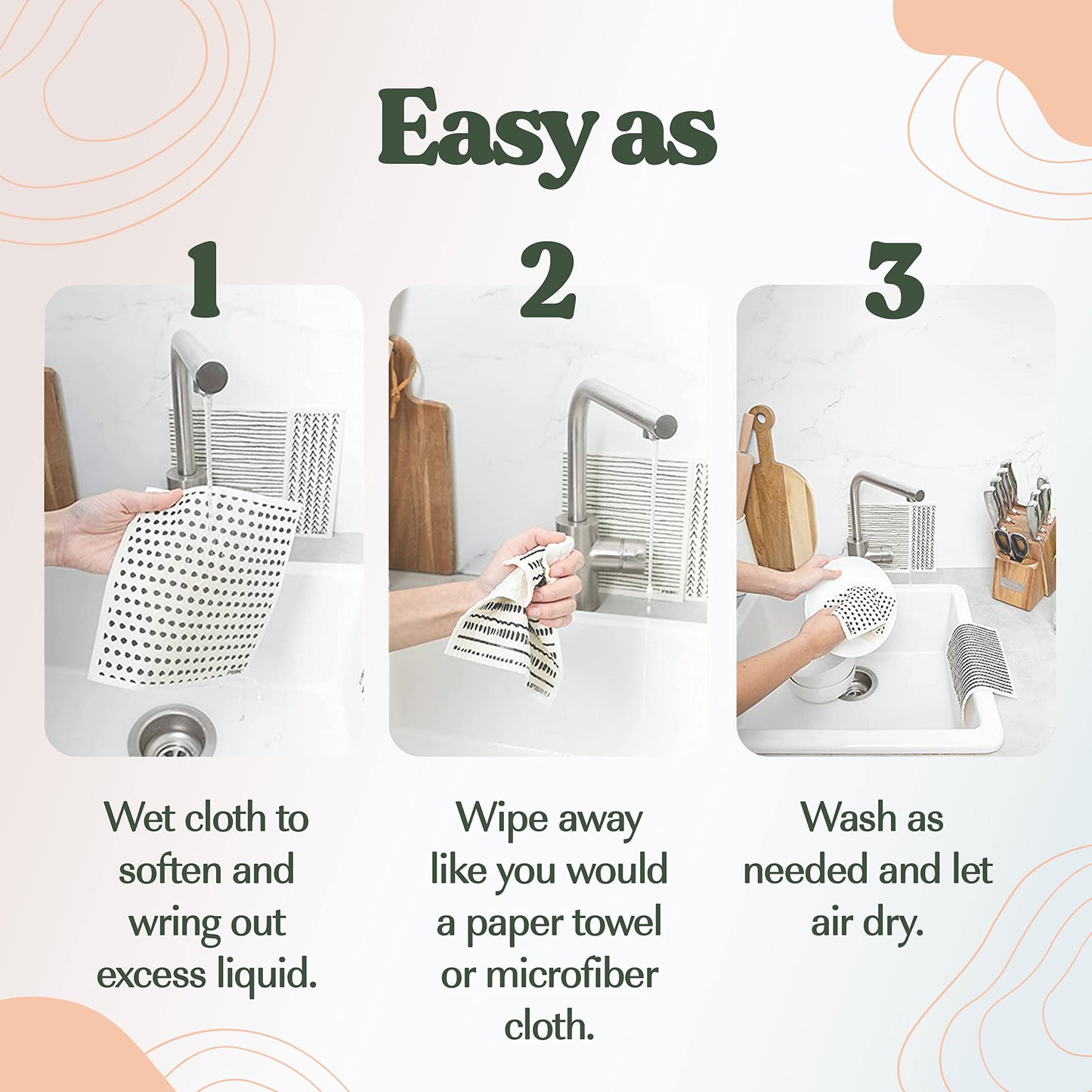 FEBU Swedish Dishcloths – 5 Pack Biodegradable Cotton‑Cellulose Cleaning Cloths