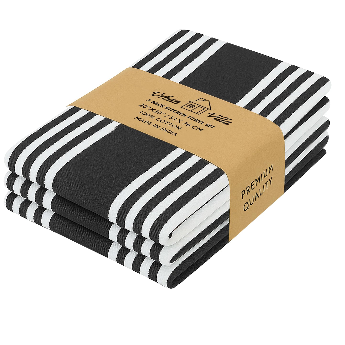 Urban Villa Cotton Kitchen Towels | TRUE Shift Eco Towels (20″×30″, Striped, Mitered)
