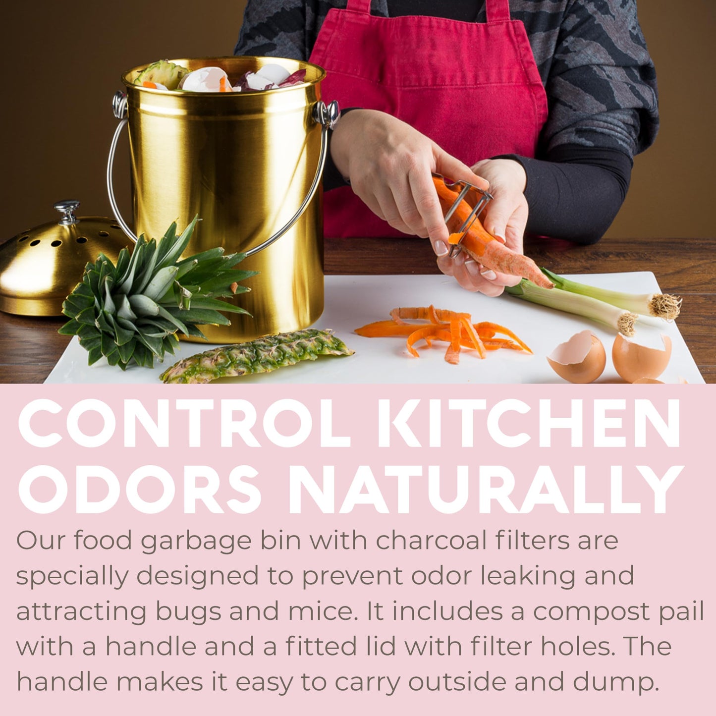 EPICA Countertop Compost Bin – 1.3 Gallon Stainless Steel, Toxin‑Free & Odorless