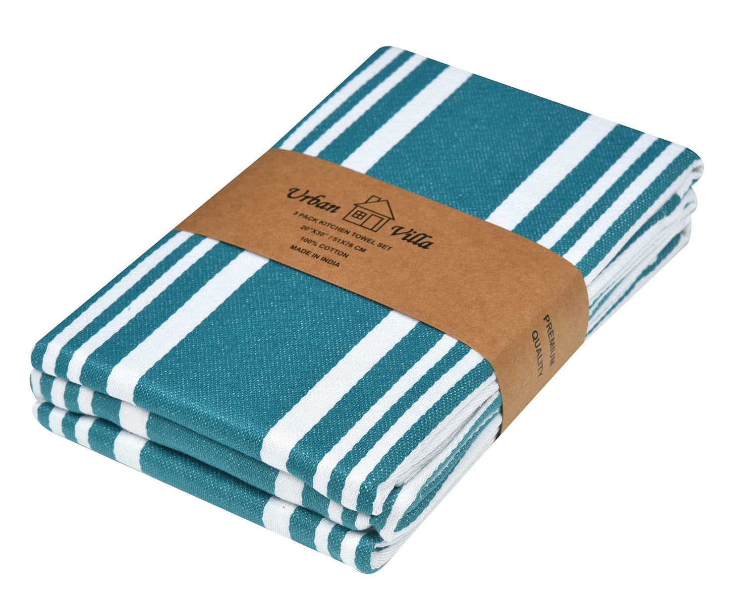 Urban Villa Cotton Kitchen Towels | TRUE Shift Eco Towels (20″×30″, Striped, Mitered)