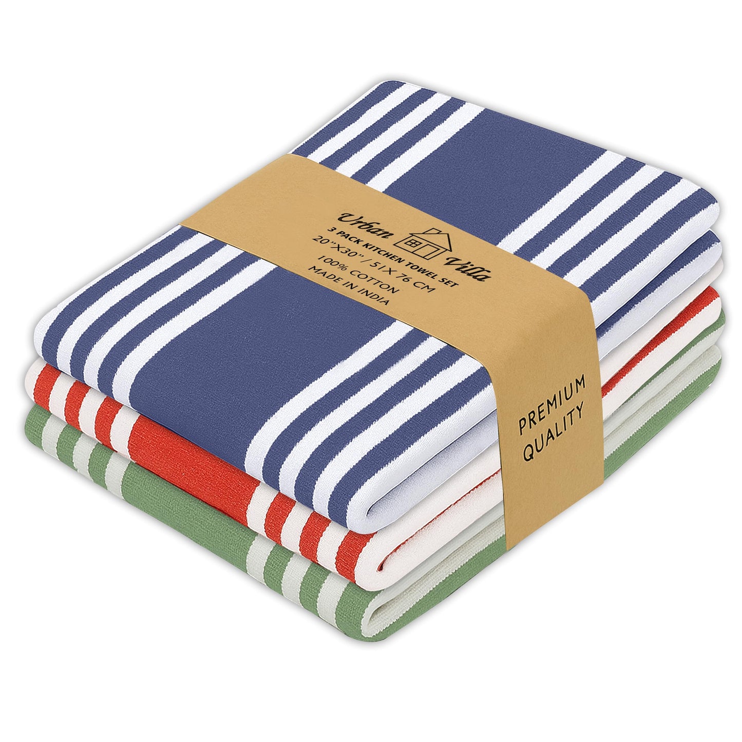 Urban Villa Cotton Kitchen Towels | TRUE Shift Eco Towels (20″×30″, Striped, Mitered)