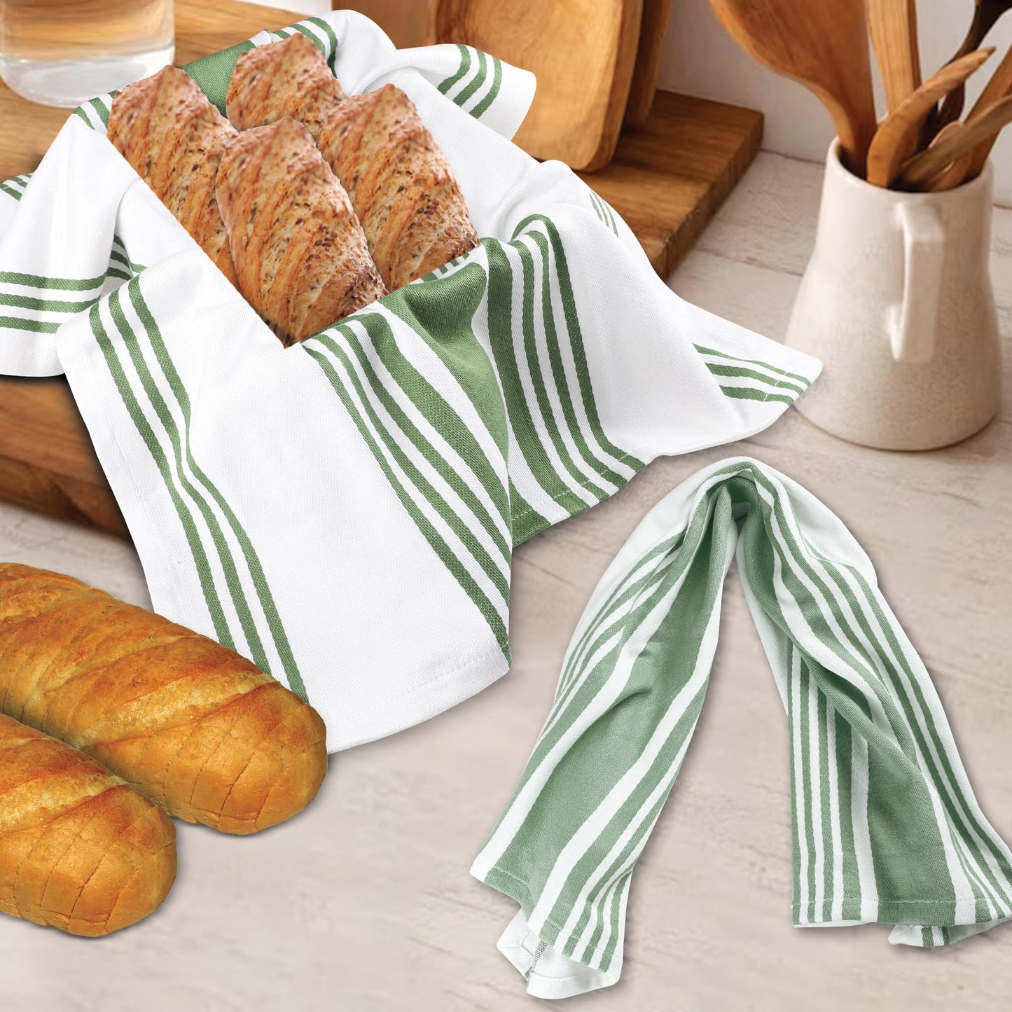 Urban Villa Cotton Kitchen Towels | TRUE Shift Eco Towels (20″×30″, Striped, Mitered)
