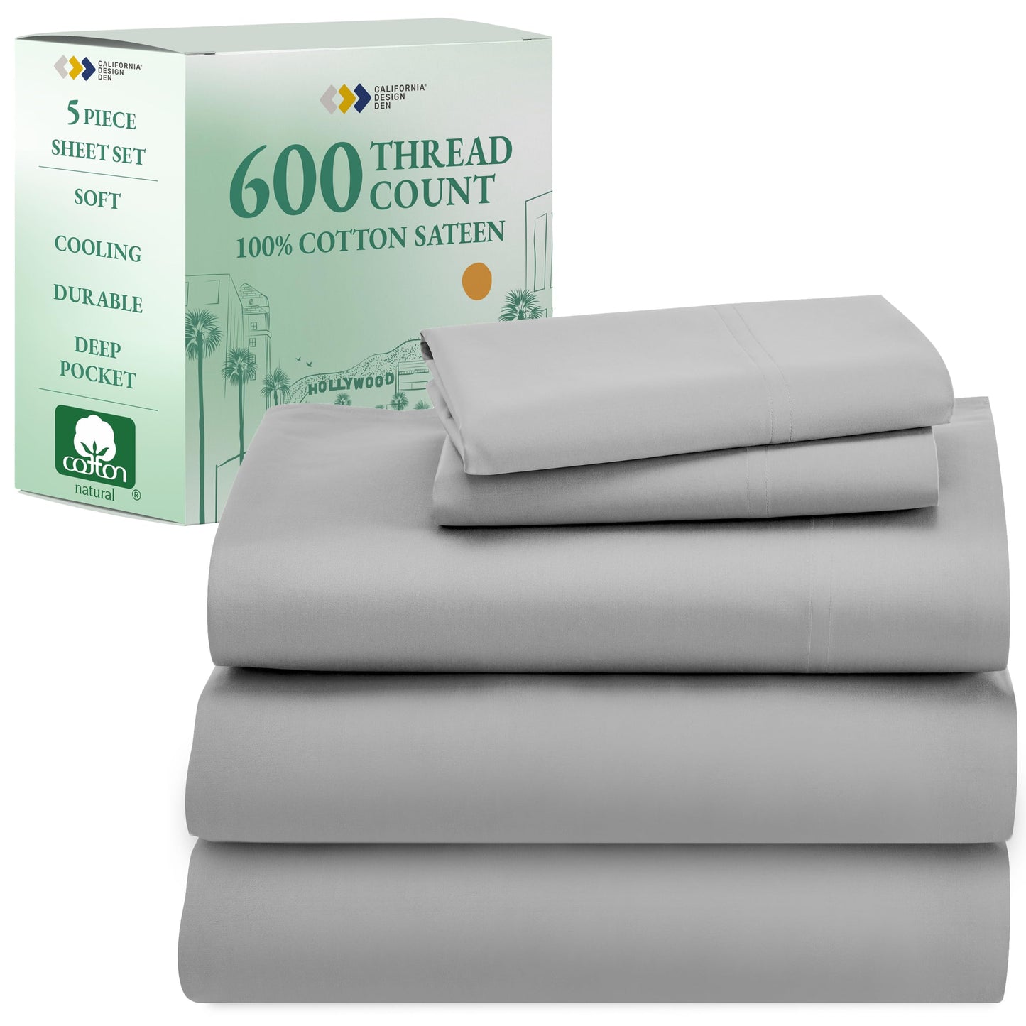 California Design Den 600‑Thread Cotton Sheets | TRUE Shift 4‑Pc Cal King Set