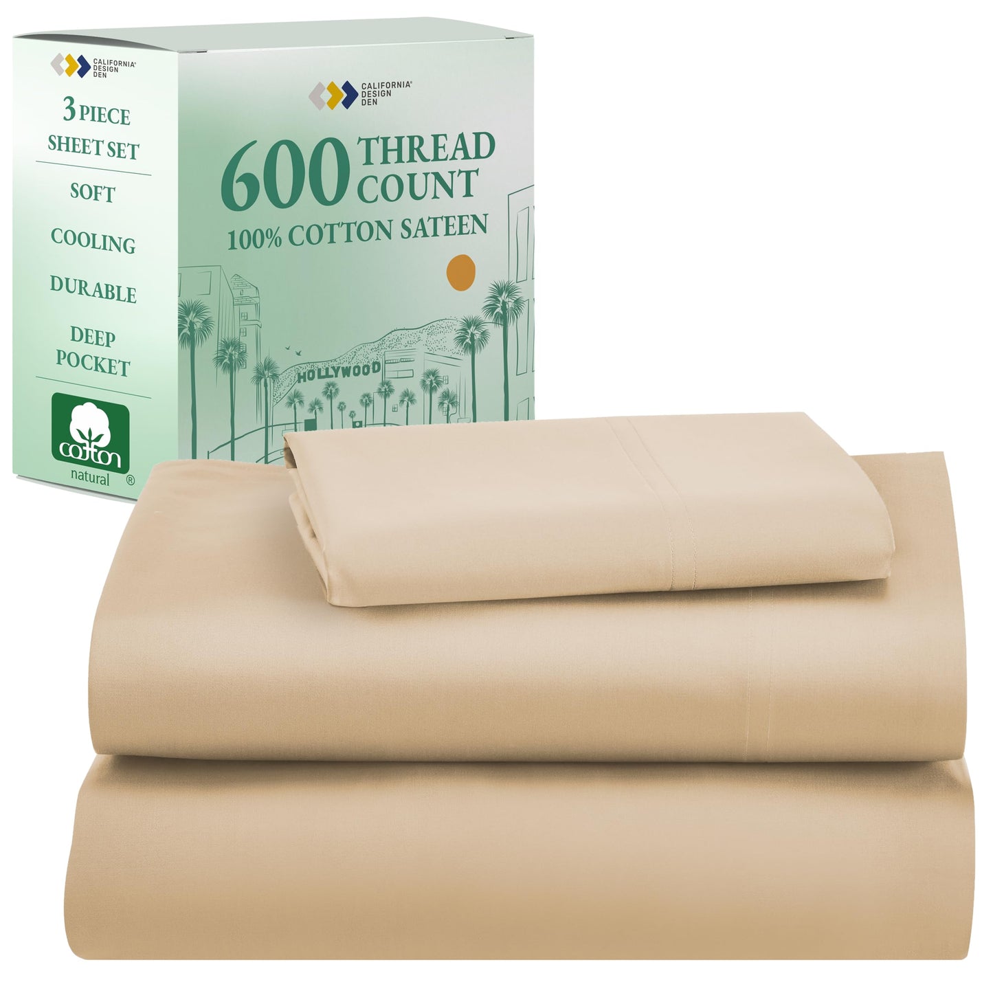 California Design Den 600‑Thread Cotton Sheets | TRUE Shift 4‑Pc Cal King Set