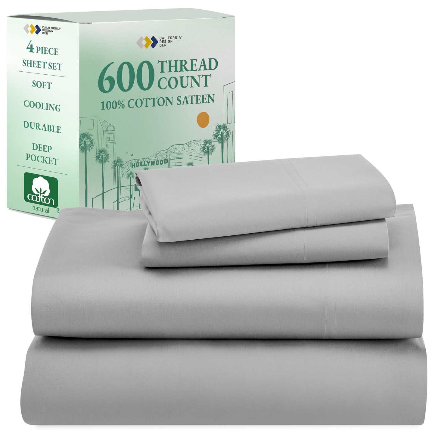 California Design Den 600‑Thread Cotton Sheets | TRUE Shift 4‑Pc Cal King Set