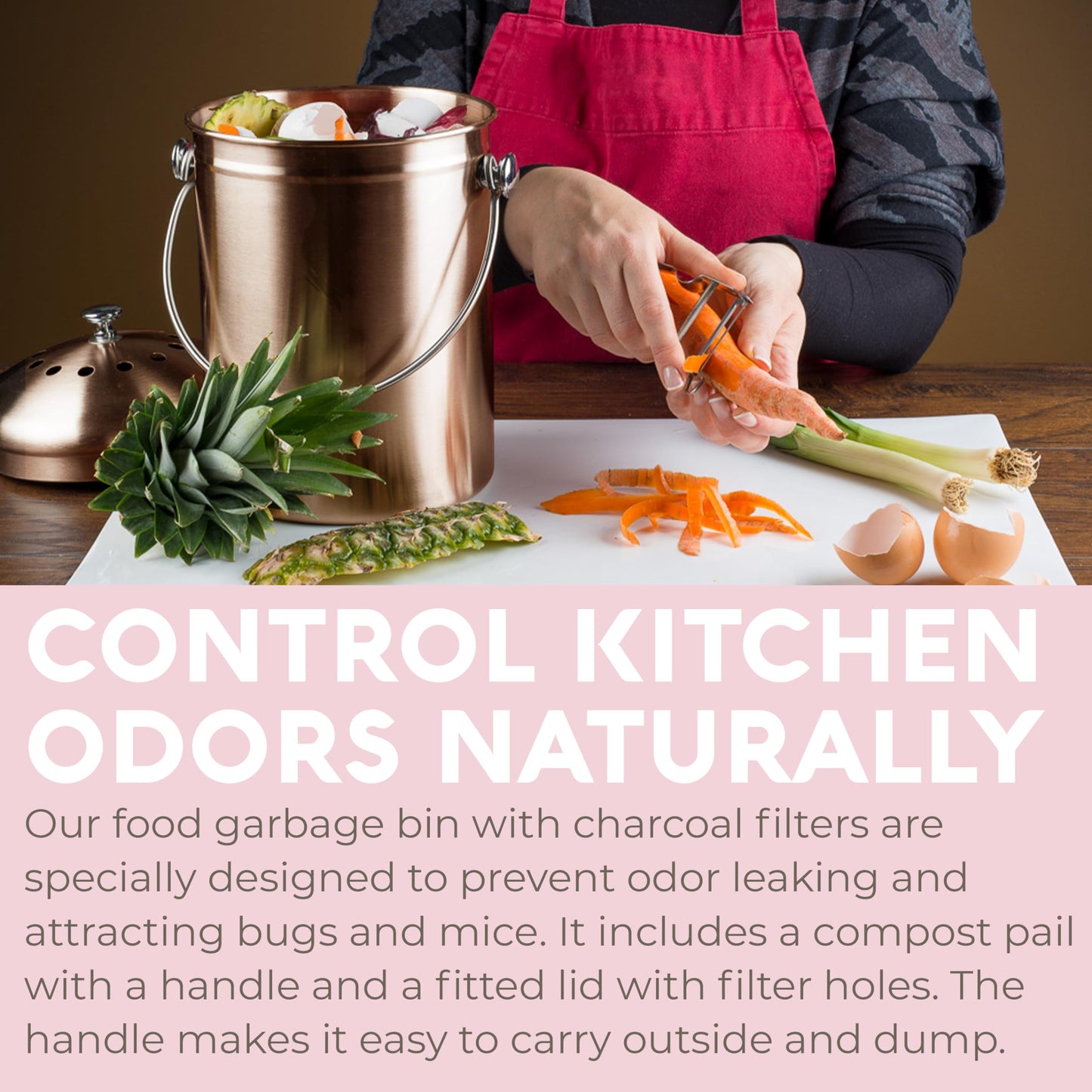 EPICA Countertop Compost Bin – 1.3 Gallon Stainless Steel, Toxin‑Free & Odorless