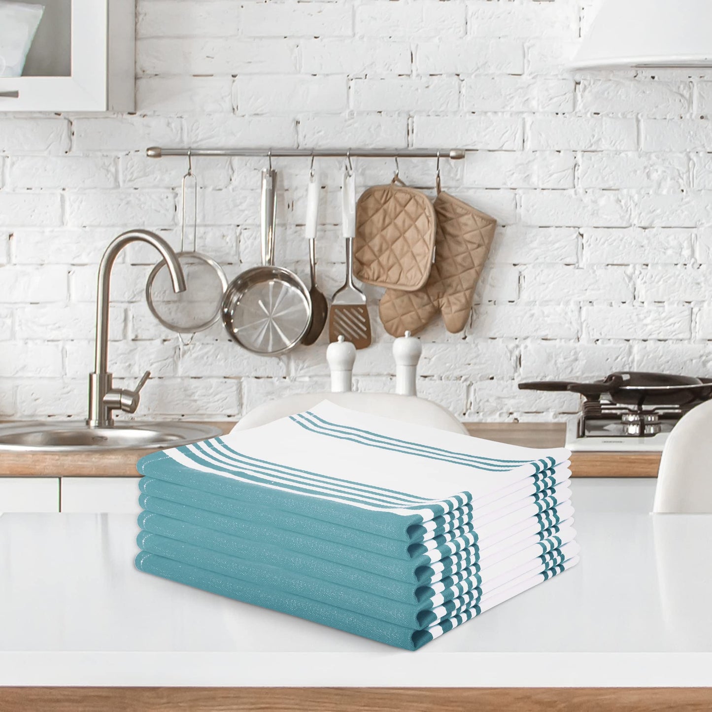 Urban Villa Cotton Kitchen Towels | TRUE Shift Eco Towels (20″×30″, Striped, Mitered)