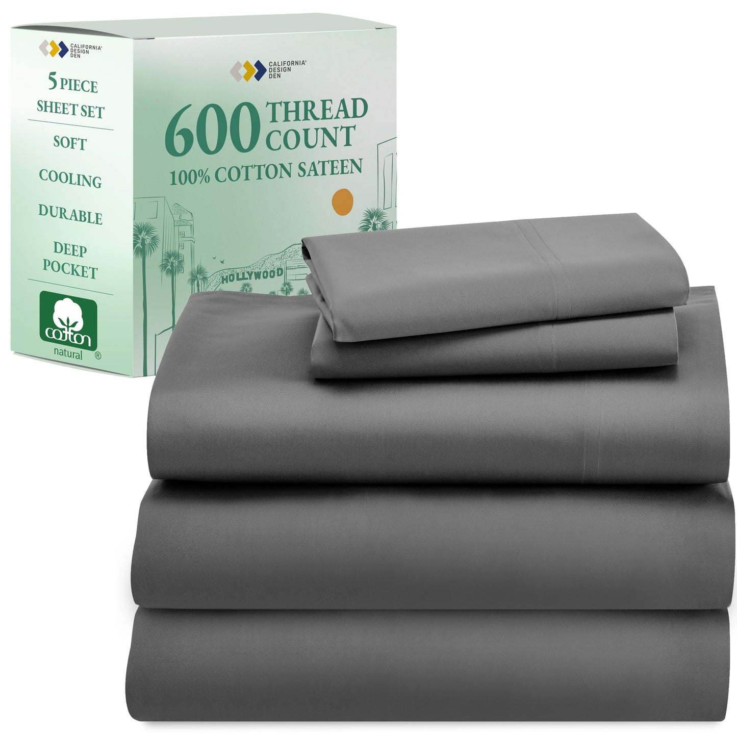 California Design Den 600‑Thread Cotton Sheets | TRUE Shift 4‑Pc Cal King Set