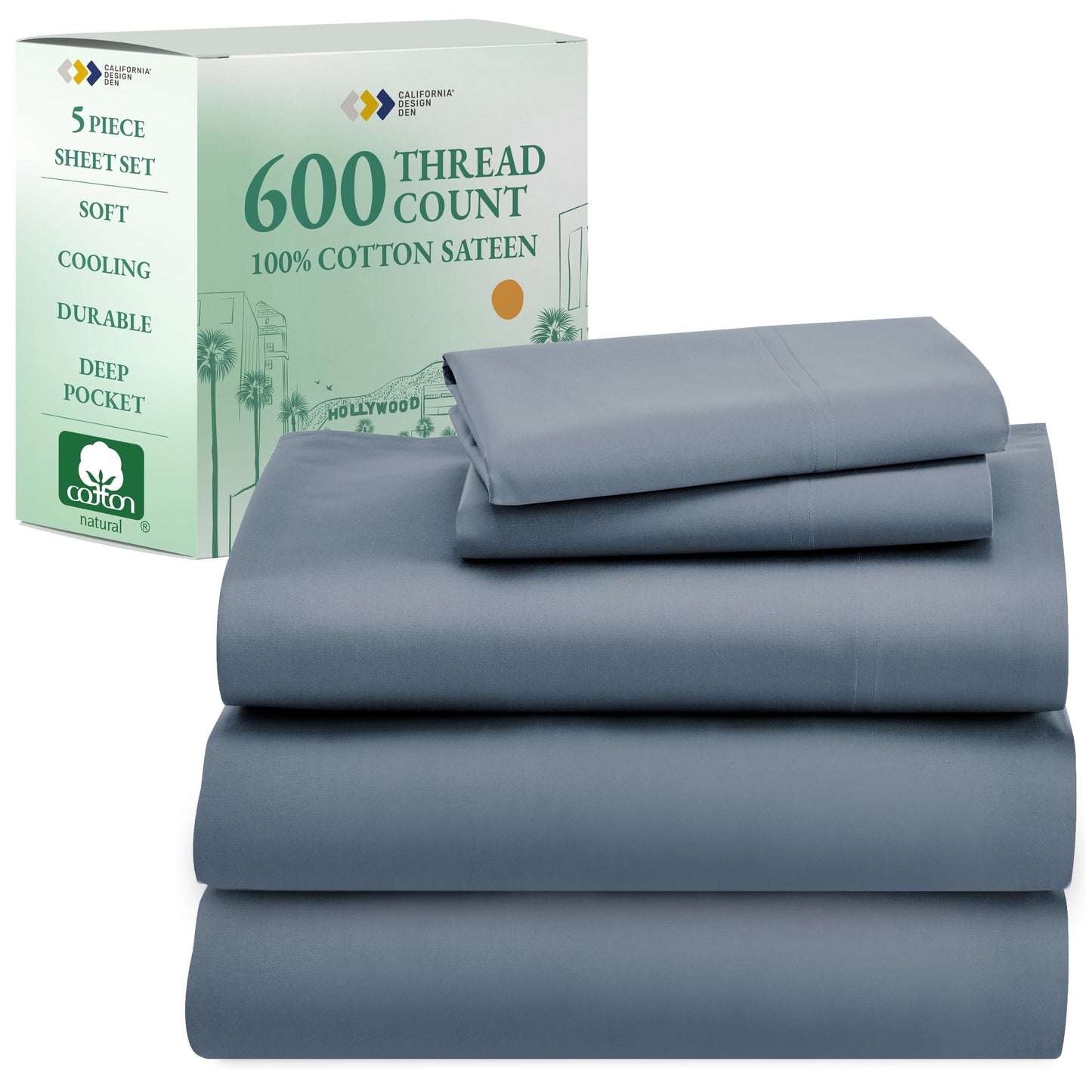 California Design Den 600‑Thread Cotton Sheets | TRUE Shift 4‑Pc Cal King Set