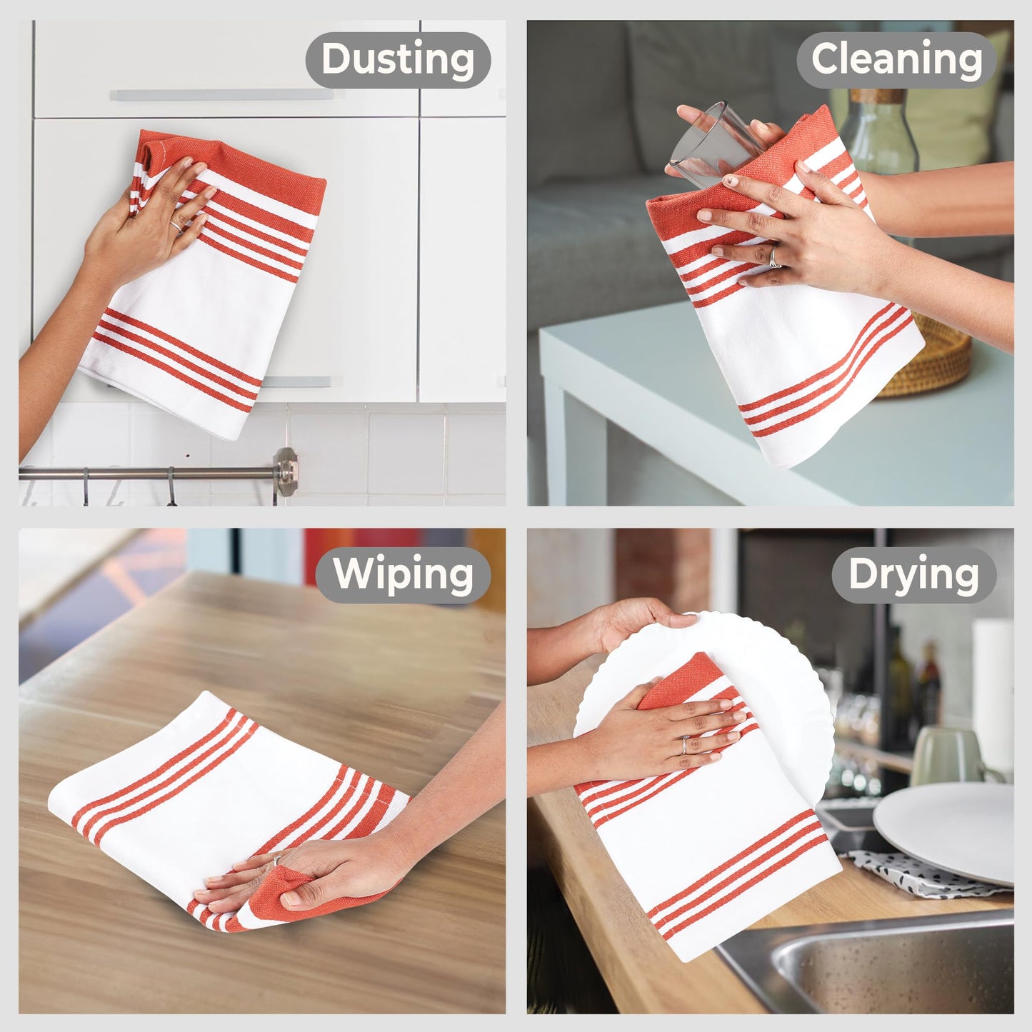 Urban Villa Cotton Kitchen Towels | TRUE Shift Eco Towels (20″×30″, Striped, Mitered)
