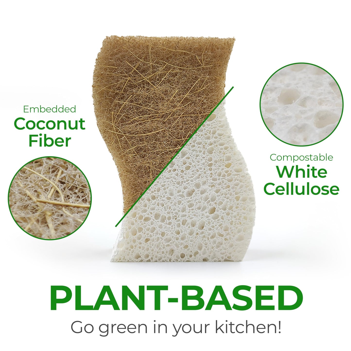 Natural Kitchen Sponge – Biodegradable Compostable Cellulose & Coconut Scrubber