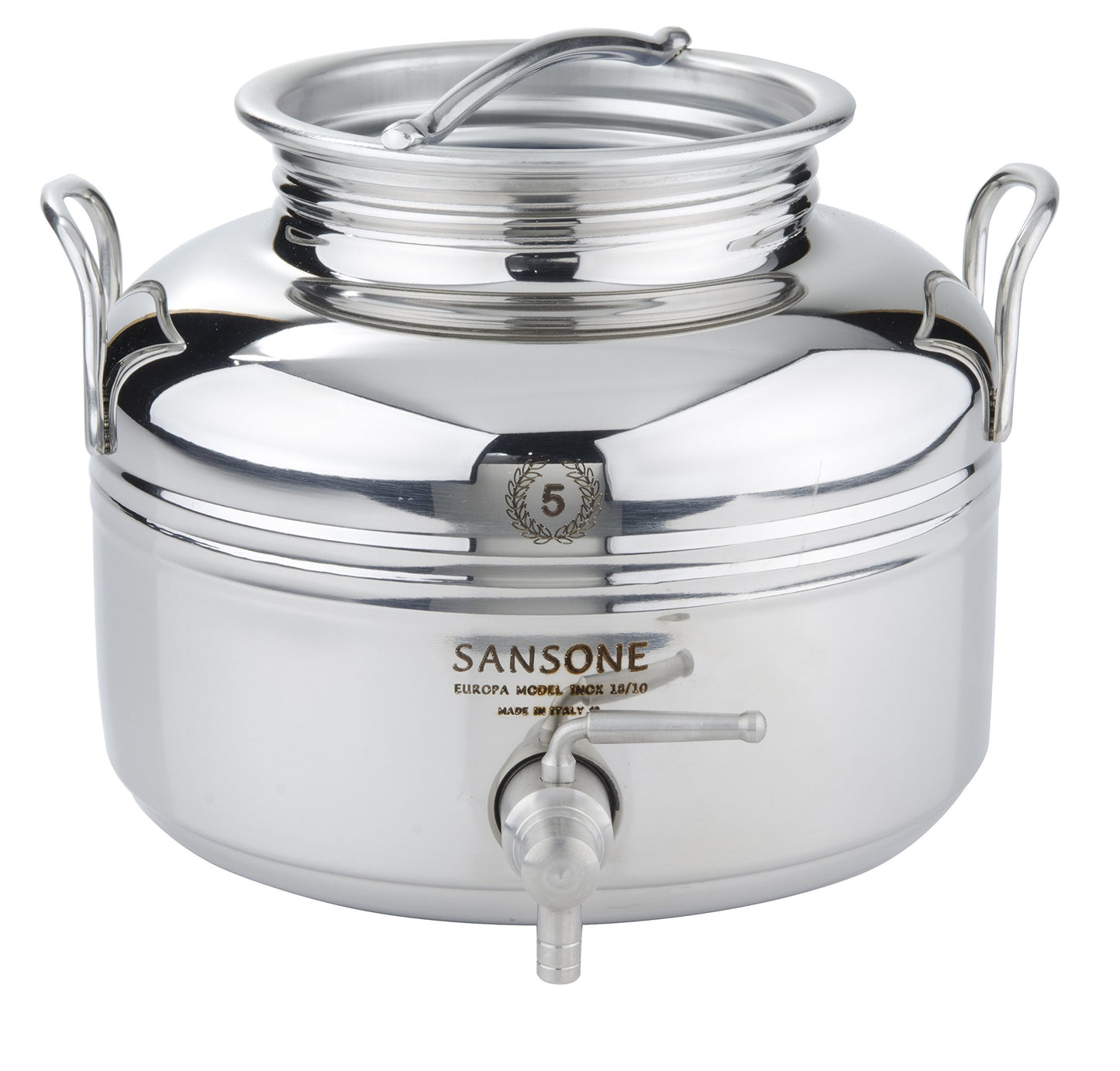 Sansone Stainless Steel Dispenser | TRUE Shift Italian 18/10 Spigot Jar (2.6 Gal)