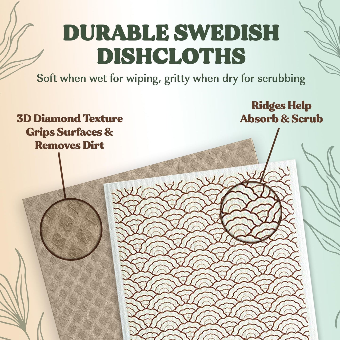 FEBU Swedish Dishcloths – 5 Pack Biodegradable Cotton‑Cellulose Cleaning Cloths