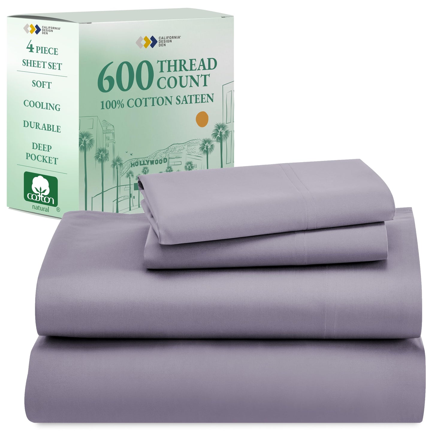 California Design Den 600‑Thread Cotton Sheets | TRUE Shift 4‑Pc Cal King Set