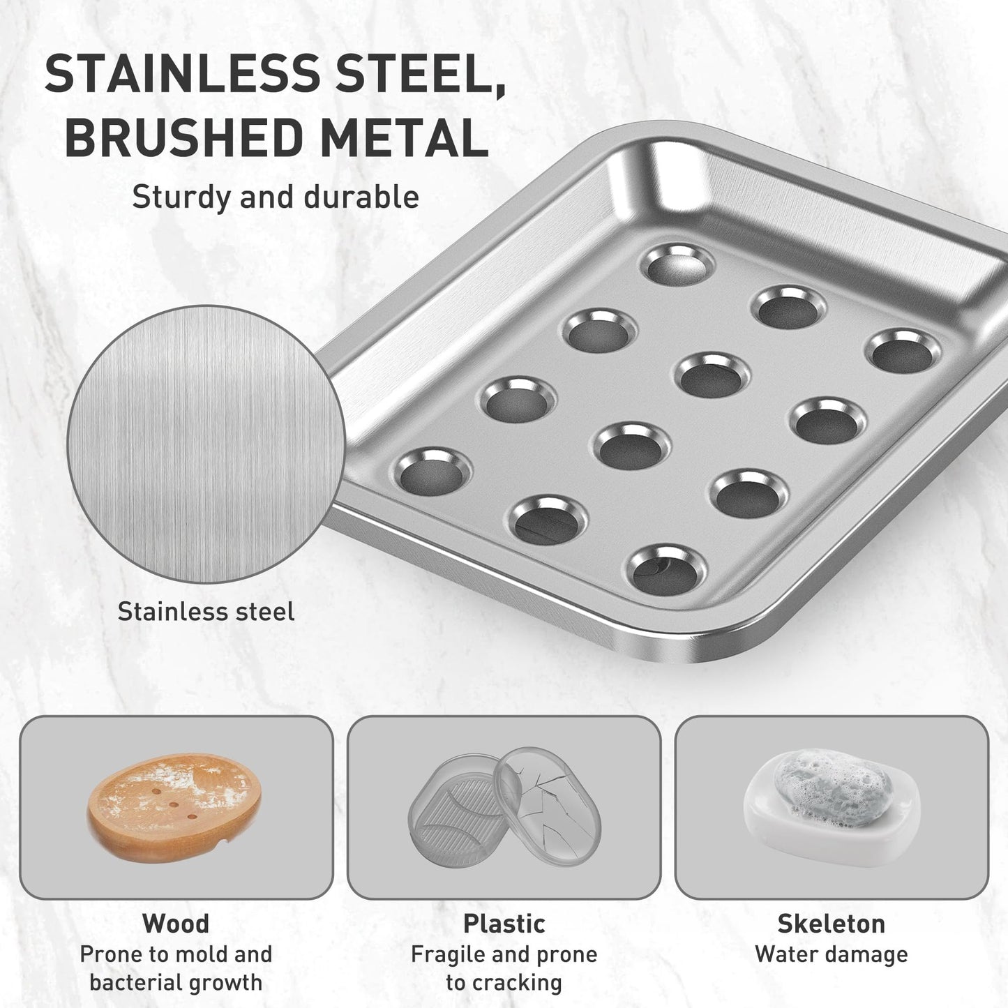 Stainless Steel Soap Dish with Drain Tray | TRUE Shift 304‑Grade Soap Saver