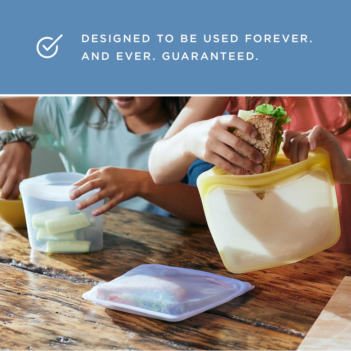 Stasher Reusable Silicone Bags (5 Pack Bundle): Platinum Food-Grade, Leak-Free, Zero-Plastic with Lifetime Warranty