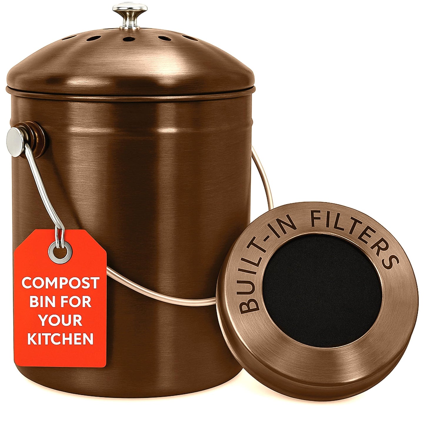 EPICA Countertop Compost Bin – 1.3 Gallon Stainless Steel, Toxin‑Free & Odorless