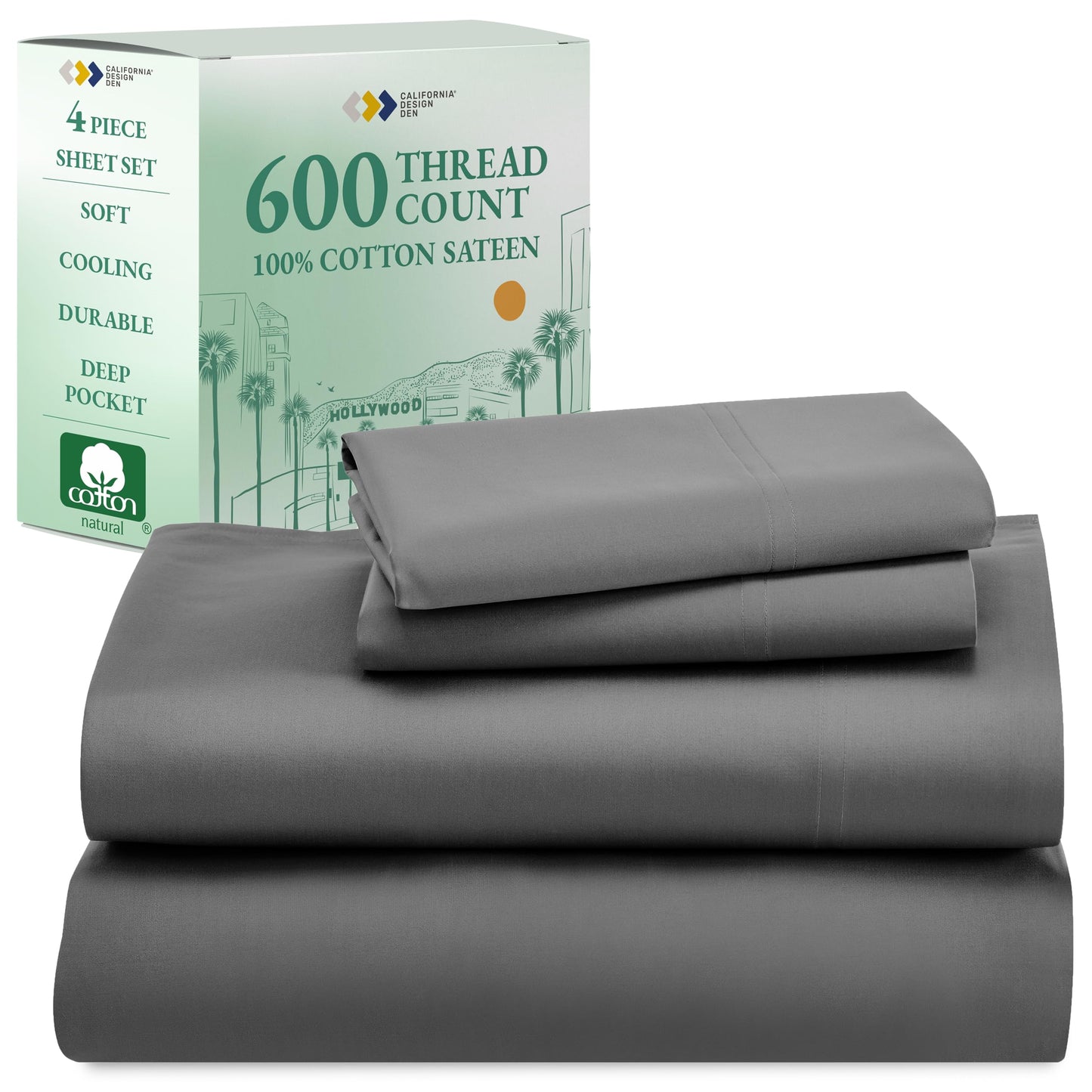 California Design Den 600‑Thread Cotton Sheets | TRUE Shift 4‑Pc Cal King Set