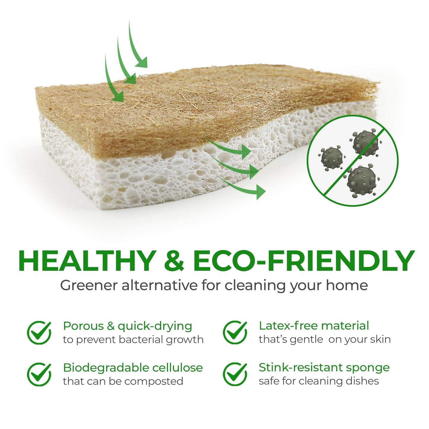 Natural Kitchen Sponge – Biodegradable Compostable Cellulose & Coconut Scrubber