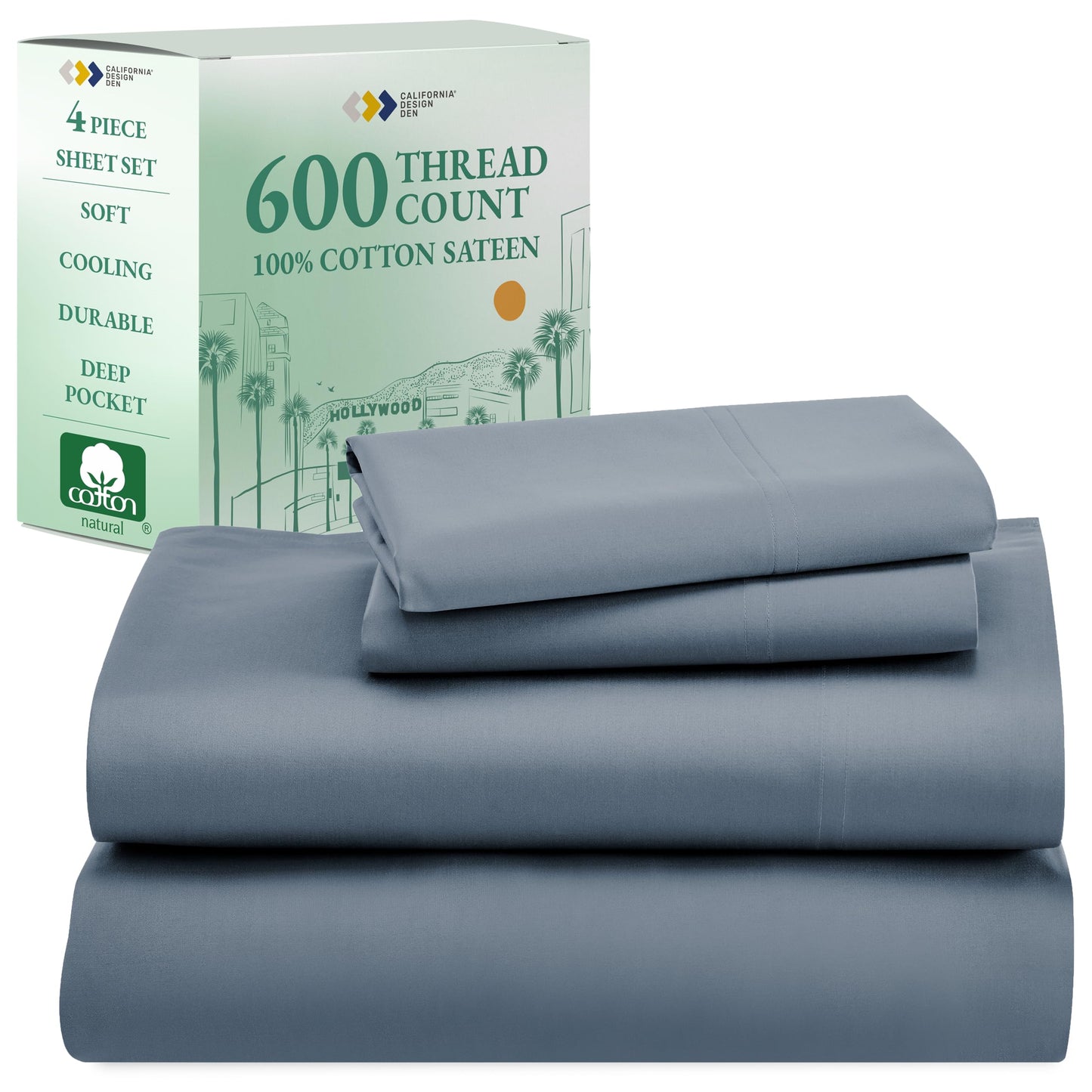 California Design Den 600‑Thread Cotton Sheets | TRUE Shift 4‑Pc Cal King Set