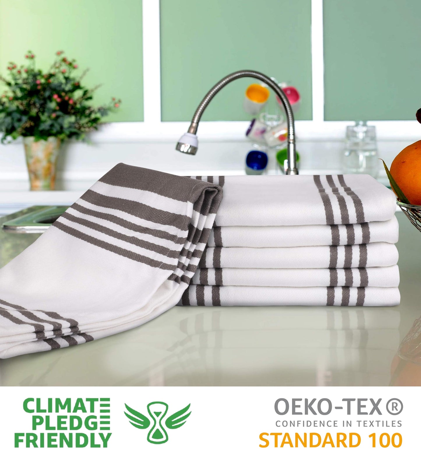 Urban Villa Cotton Kitchen Towels | TRUE Shift Eco Towels (20″×30″, Striped, Mitered)