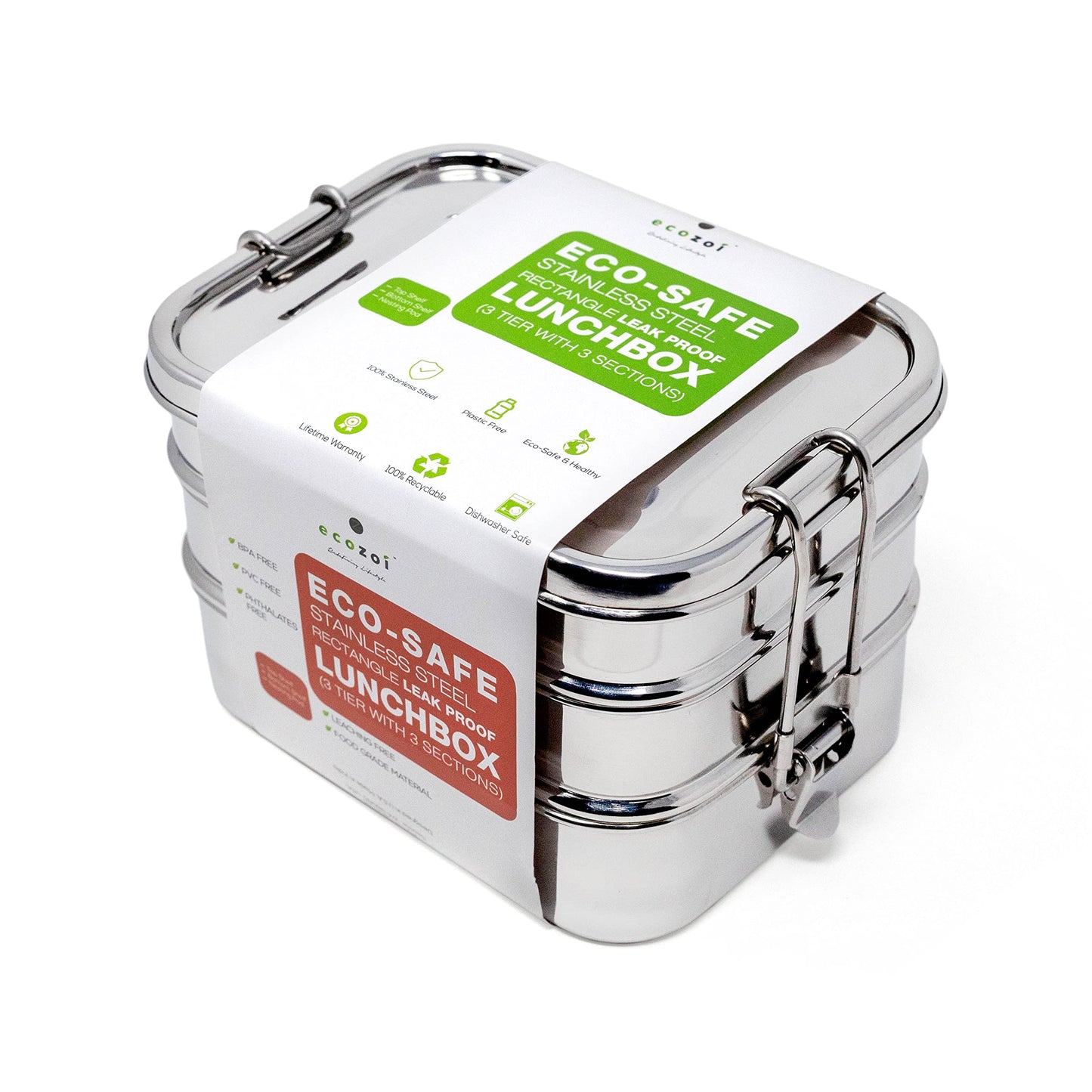 ecozoi 3‑in‑1 Leak‑Proof Stainless Steel Bento Lunch Box | TRUE Shift Reusable Metal Food Container