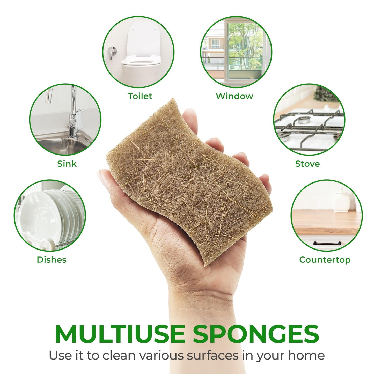 Natural Kitchen Sponge – Biodegradable Compostable Cellulose & Coconut Scrubber